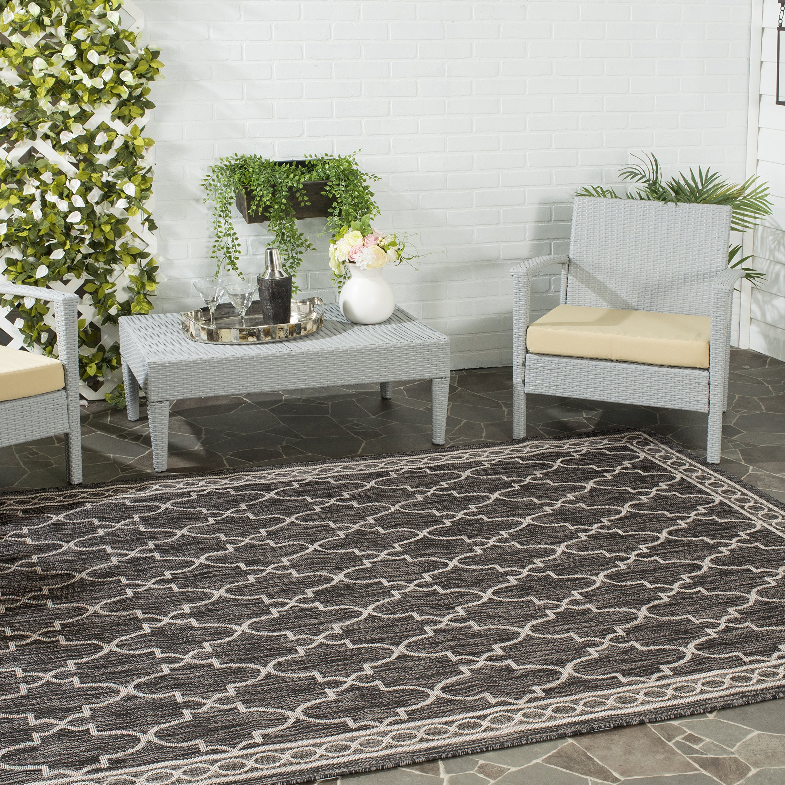 Safavieh Contemporary Indoor/Outdoor Woven Rectangle Area Rug, Courtyard Collection, CY8871, in Black / Beige, 79 X 152 cm for Garden, Patio or Any Outdoor Space