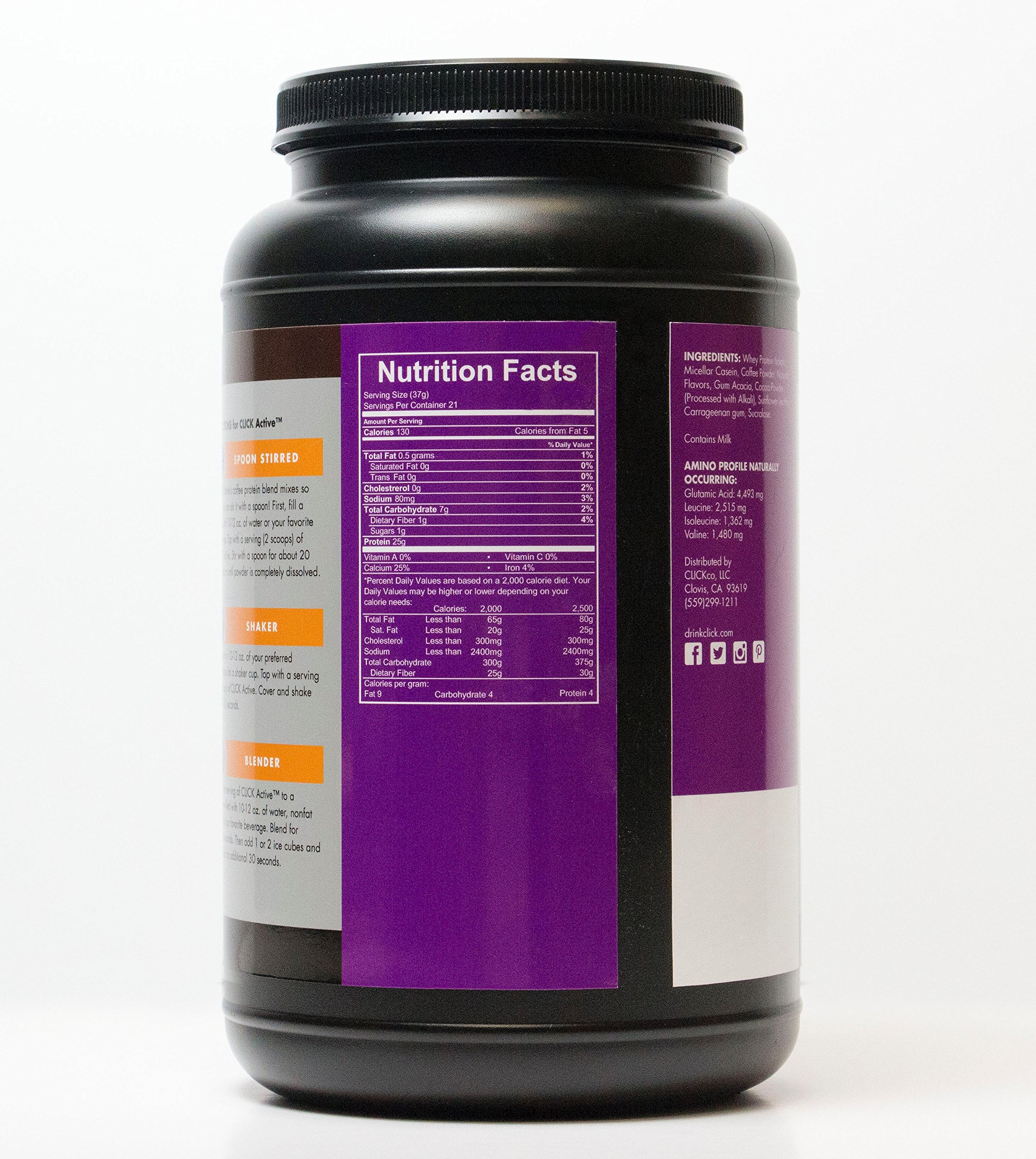 CLICK Active High Protein & Coffee Whey Isolate Casein Blend, Mocha, 27