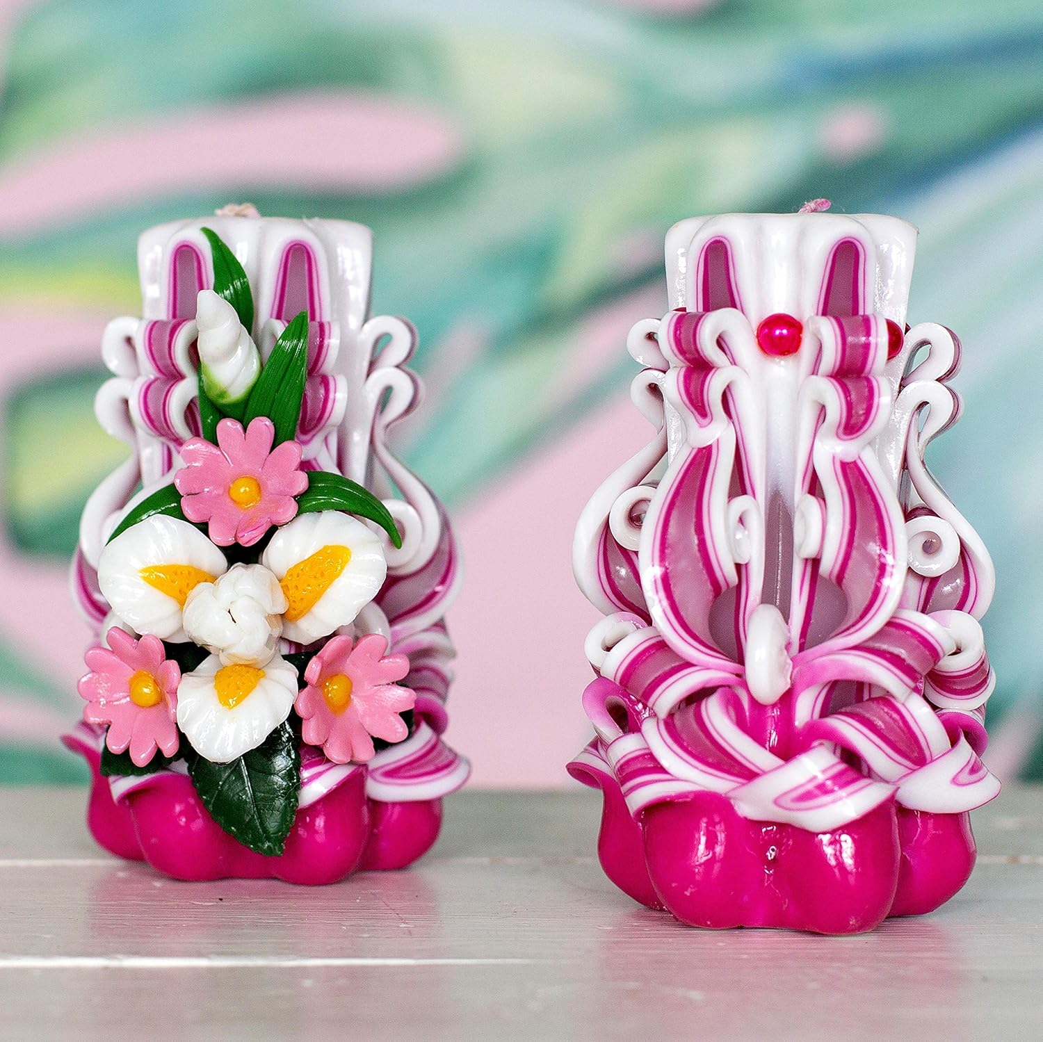 Amazon Com Pink And White Carved Candle Set For Mother Day Nd