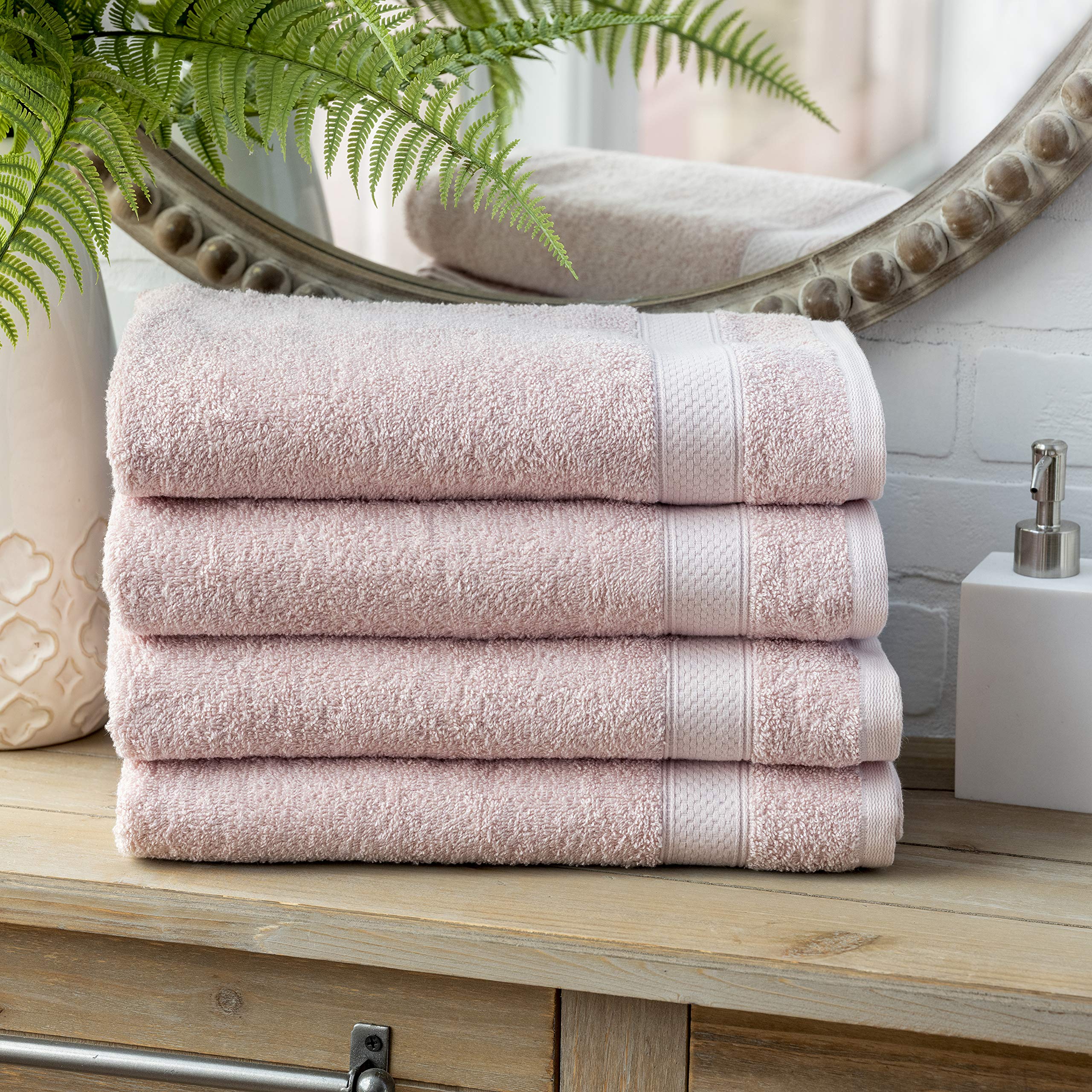 Welhome Basic 100% Cotton Towel (Blush)- Set of 4 Bath Towels - Quick Dry - Absorbent - Soft - 434 GSM - Machine Washable