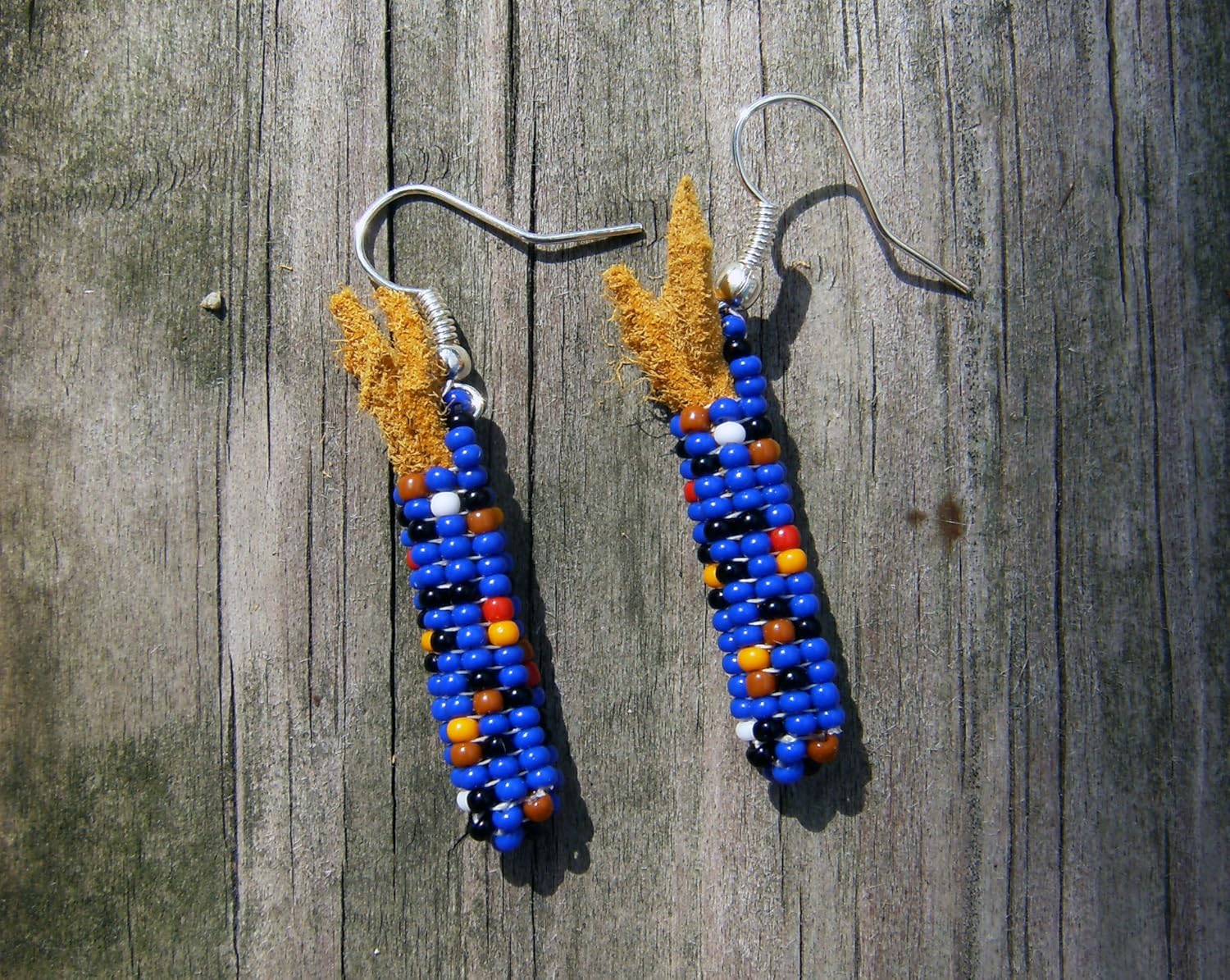 Handmade beaded corn earrings blue Handmade