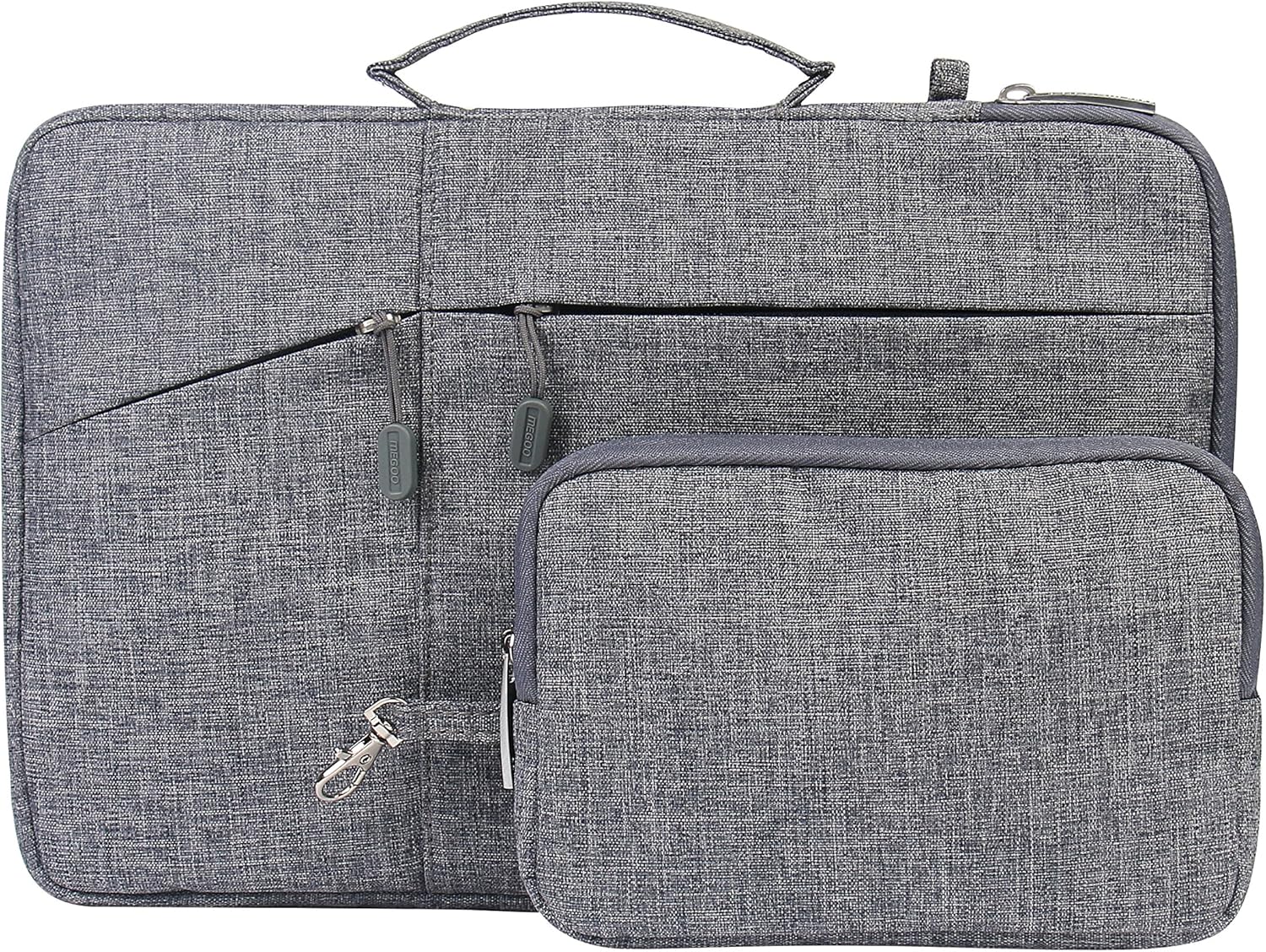 Megoo 13 Inch Sleeve Case with Accessory Pouch for Microsoft Surface Book 3/2/1 13.5", Surface Laptop 3/2/1 13.5", 13" Chromebook Tablet Slim Water Resistant Carrying Case(Gray with Charger Case)