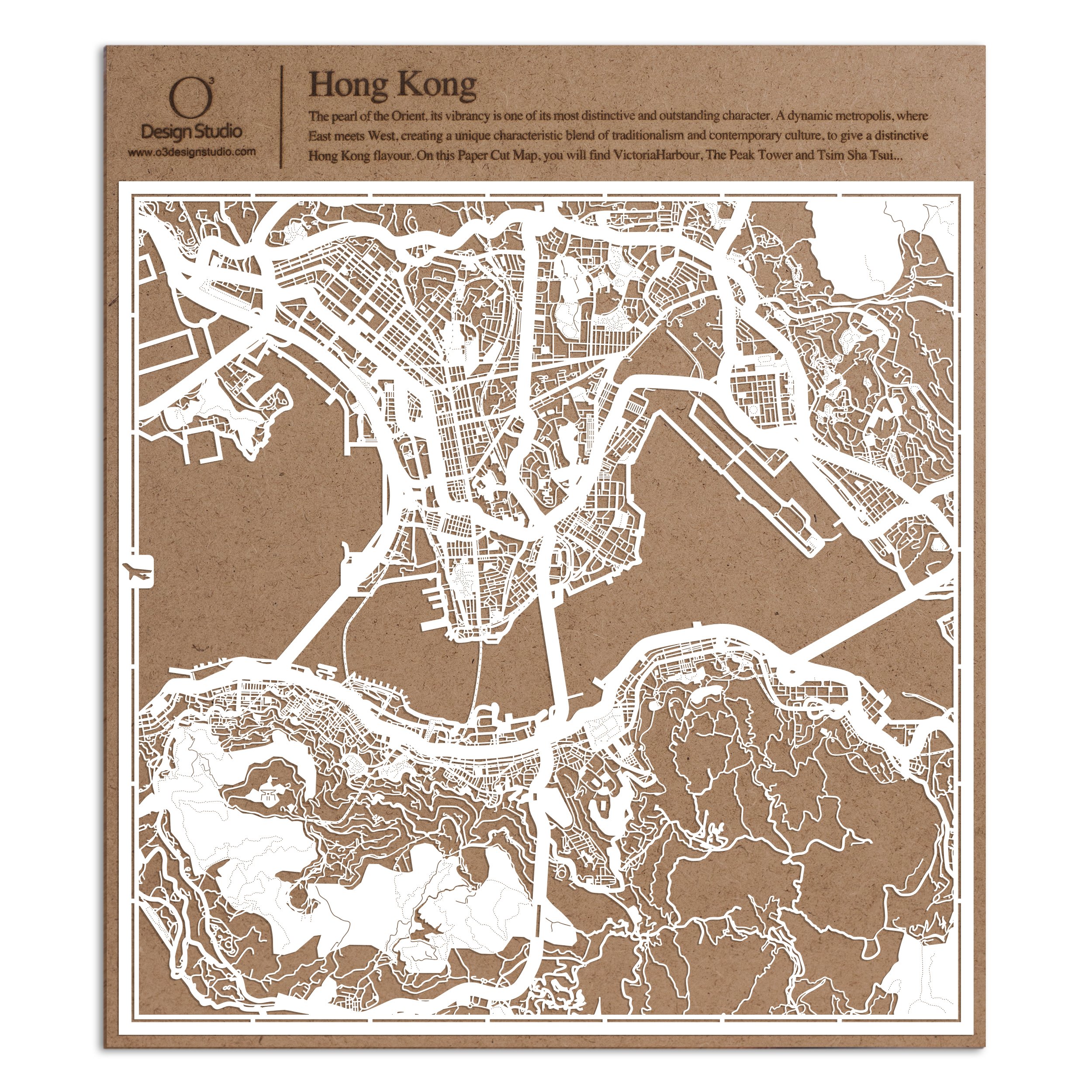 Hong Kong Paper Cut Map White 30x30 cm Paper Art