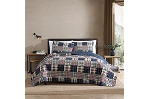 Eddie Bauer - King Quilt Set, Cotton Reversible Bedding with Matching Shams, Lightweight Home Decor for All Seasons (Madrona Navy/Red, King)