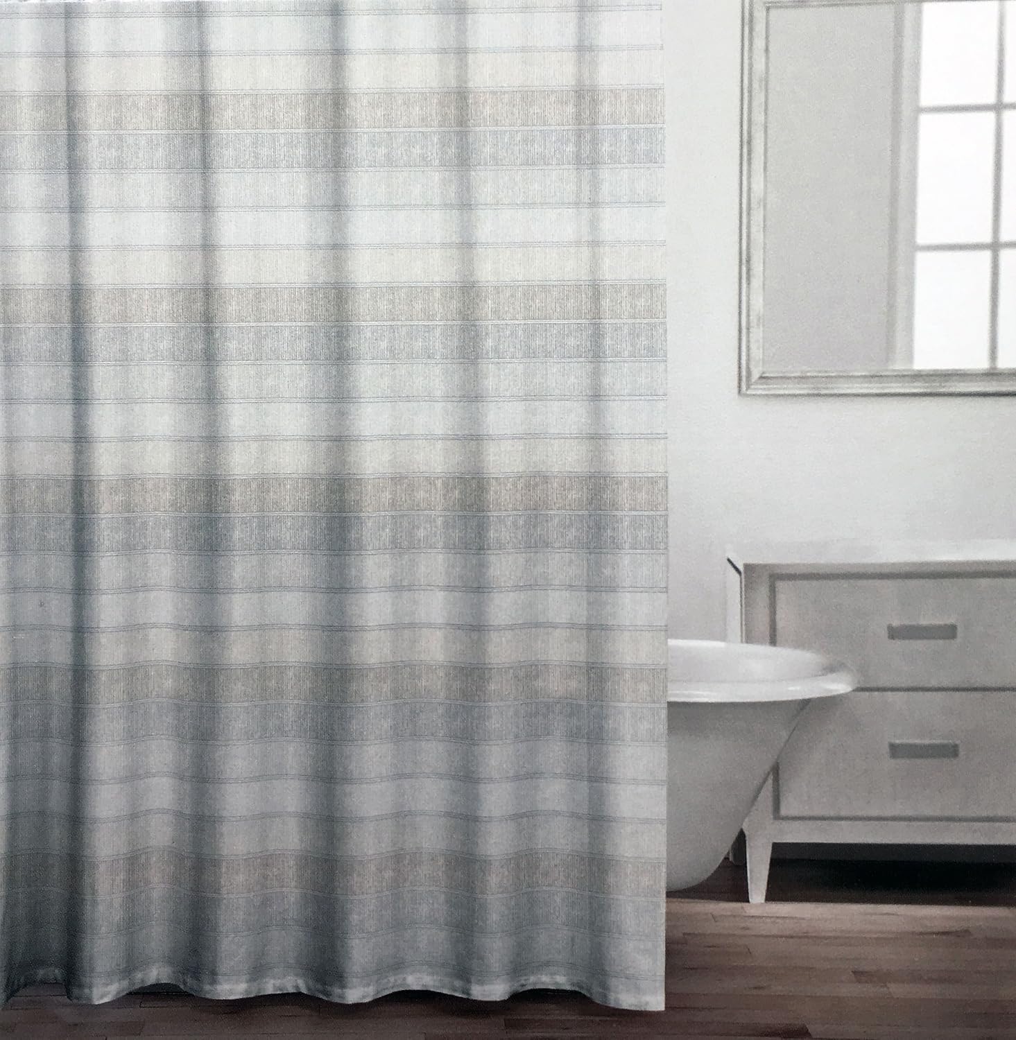 Caro Fabric Shower Curtain Tan Beige and Light Gray