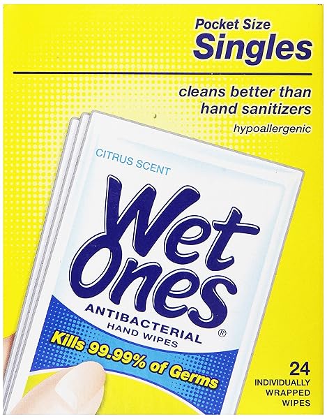 WET ONES ANTIBACTERIAL THICK MOIST TOWELETTES, CITRUS SCENT, SINGLES, 24 CT