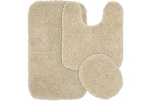 Garland Rug Jazz Nylon Washable 3 Piece Set (Lid, Contour, 21" x 34" Mat) Linen Bath Rugs Soft, Absorbent, and Stylish for Your Bathroom