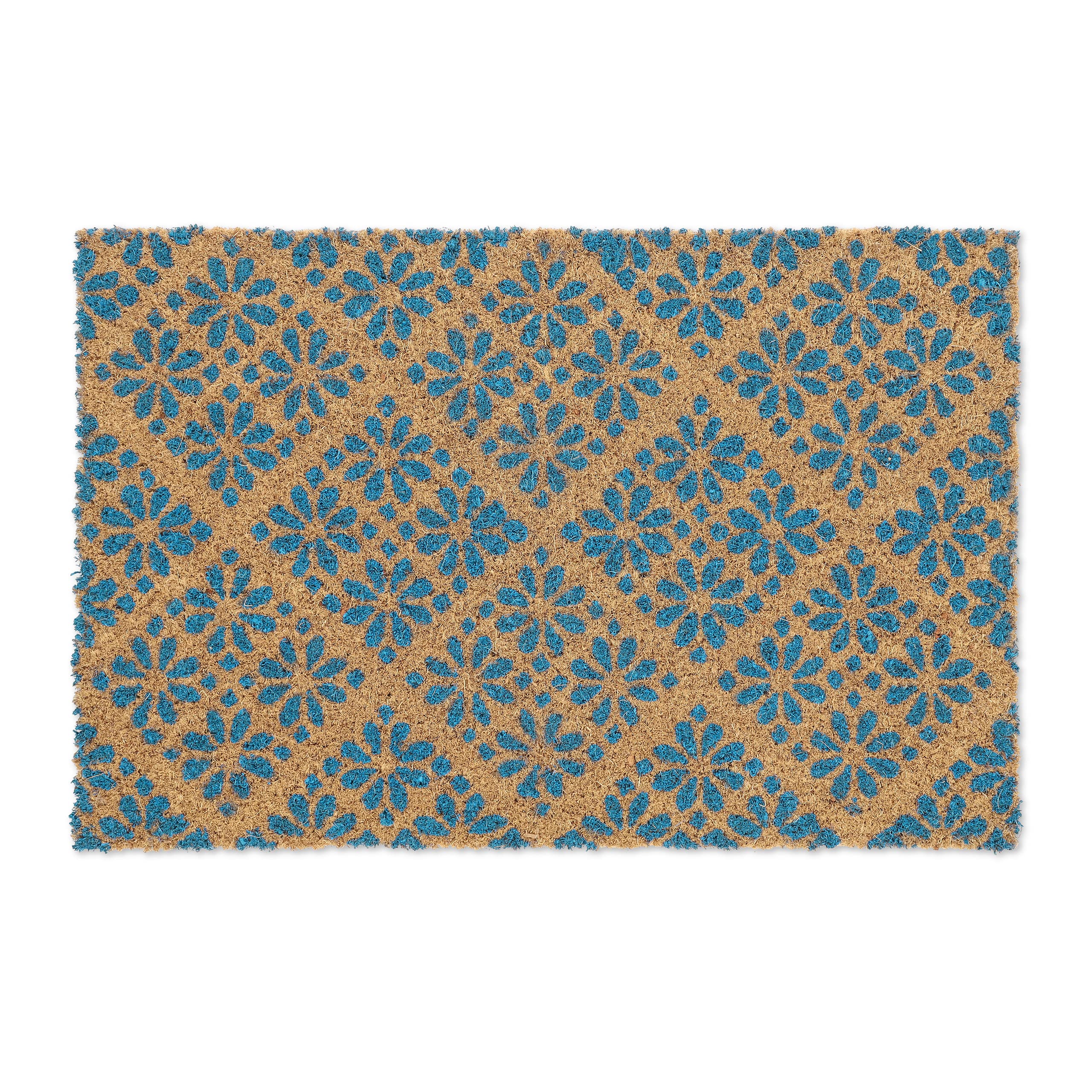 Relaxdays Doormat Coir Floral Pattern, 40 x 60 cm, Door Mat Inside & Outside, Non-Slip Wiper, Rectangular, Blue/Coir