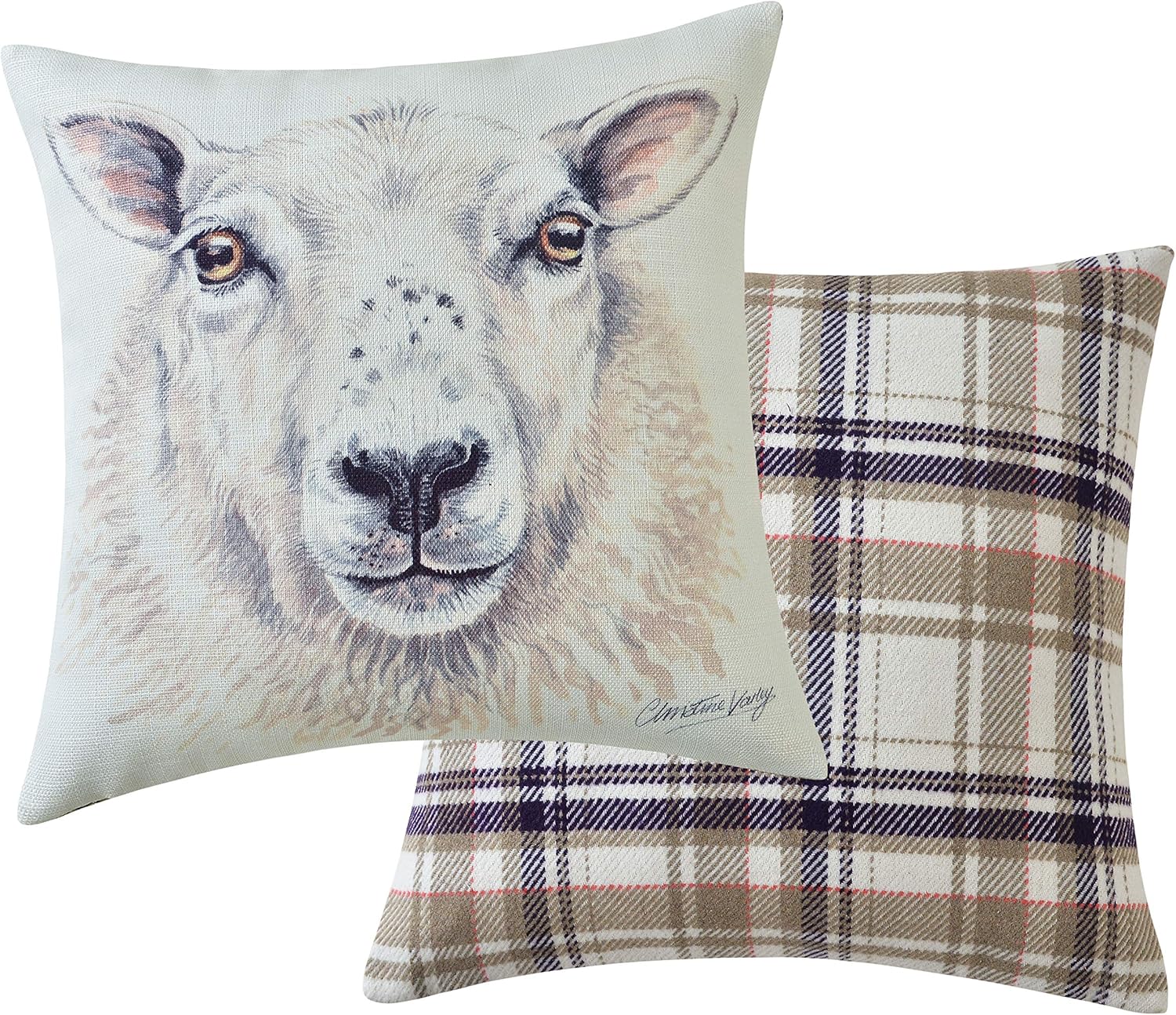 Maturi Filled Seat Cushion with Sheep Animal Watercolour Image, Chair Sofa Pillow - 43 x 43cm / 17 x 17-inch