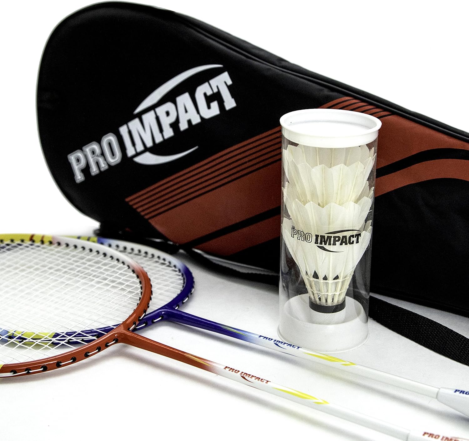 Pro Impact Badminton Set Aluminum Head w/Steel Shaft - Includes Rackets, Feather Shuttlecocks & Carry Case Outdoor Games for Kids Adults Family (2 Rackets, 3 Shuttles and Cover) : Sports & Outdoors