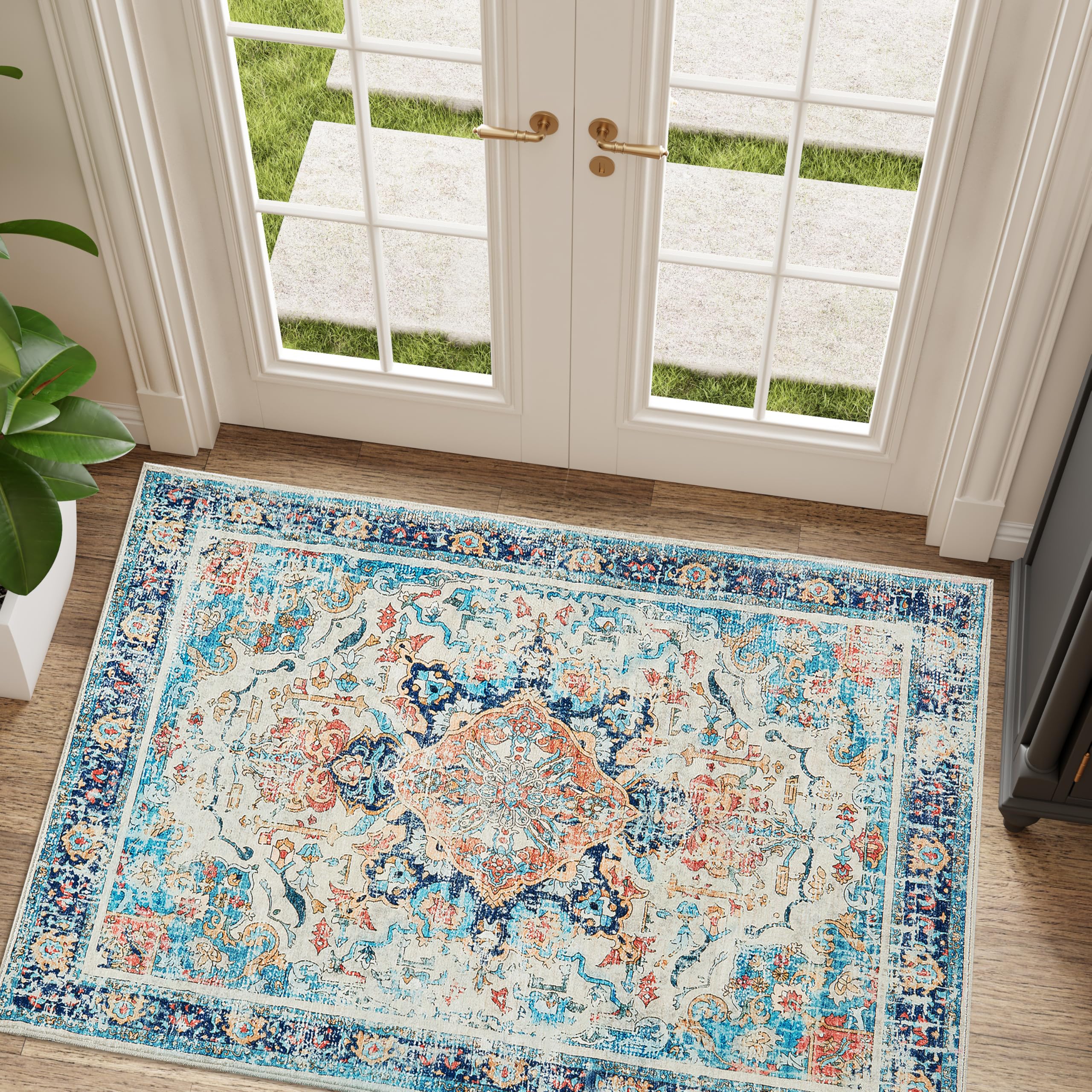 Topllen Entryway Rug - 2'x3' Boho Soft Low Pile Washable Area Rug, Non ...