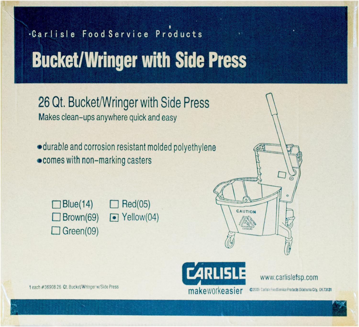 Carlisle 3690804 Commercial Mop Bucket with Side Press Wringer, 26 Quart Capacity, Yellow: Industrial & Scientific