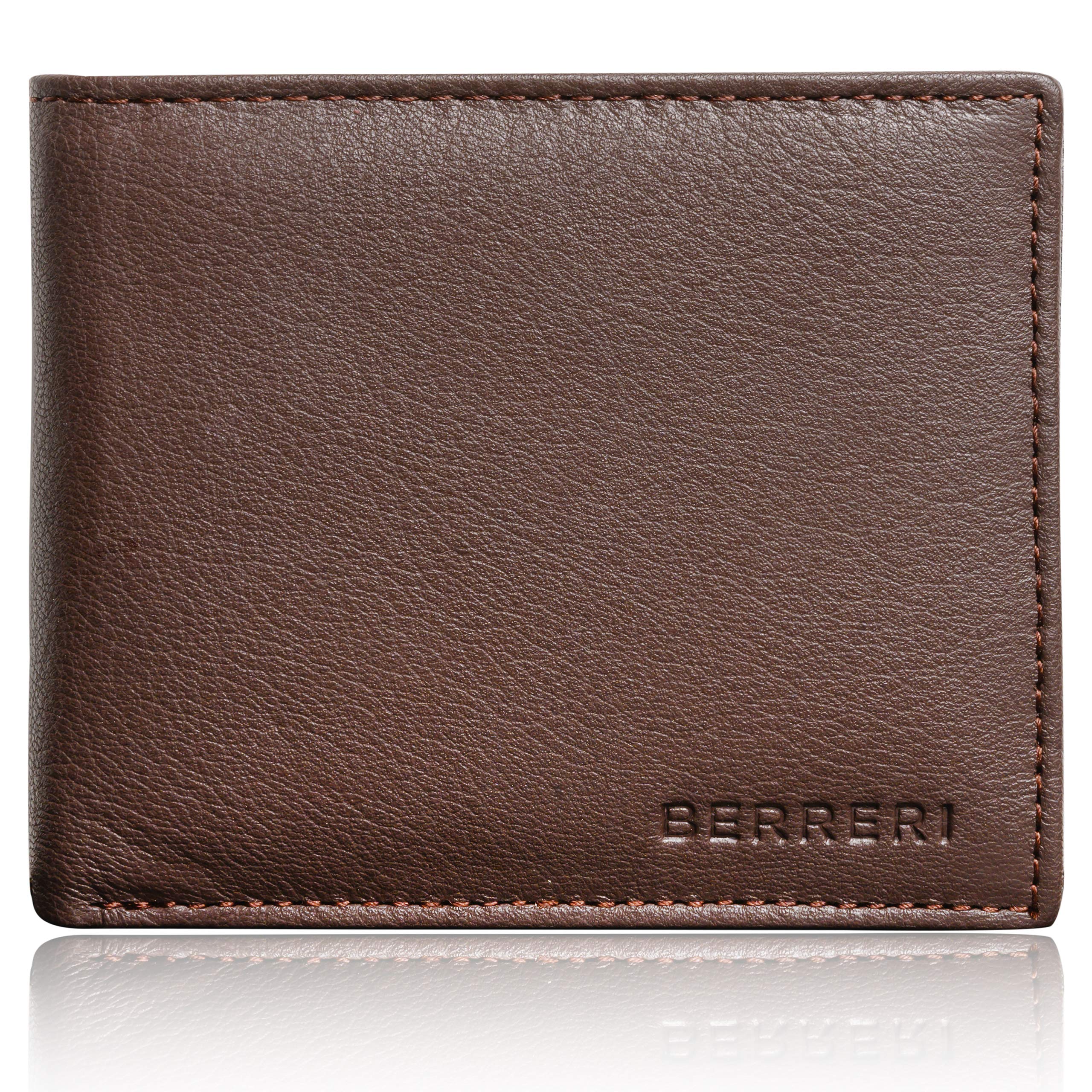 Berreri Mens Real Leather Wallet Genuine Handmade Bifold RFID Blocking Distressed Vintage Purse with Mens Gift Box (Brown)