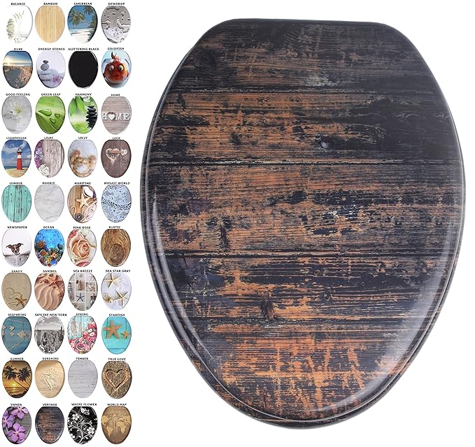 Sanilo länglich WC-Sitz, Breite Auswahl langsam schließender WC-Sitze, geformt Holz, starke Scharniere