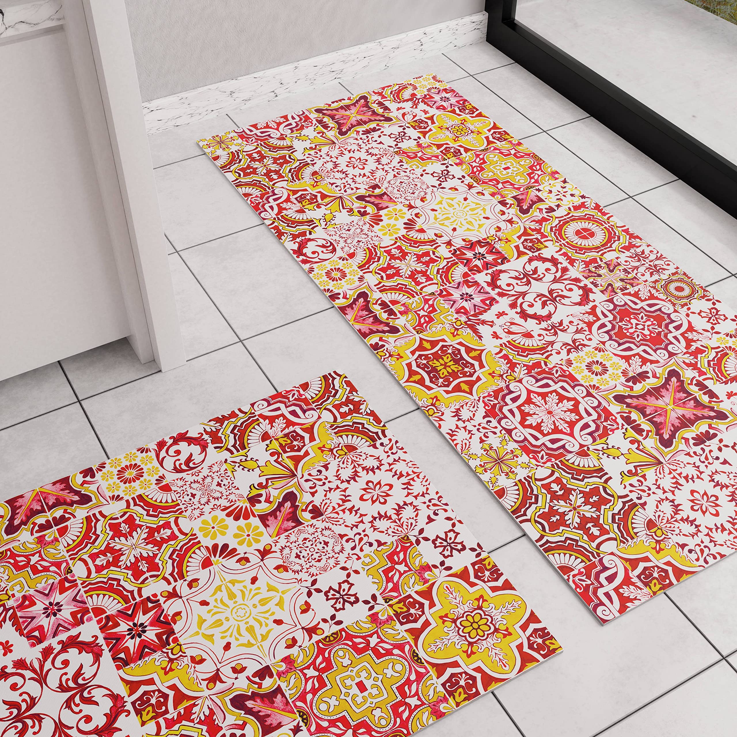 PETTI Artigiani Italiani - Italian Kitchen Runner, Non Slip, 52 x 440 cm, Vietri Red Design, 100% Made in Italy