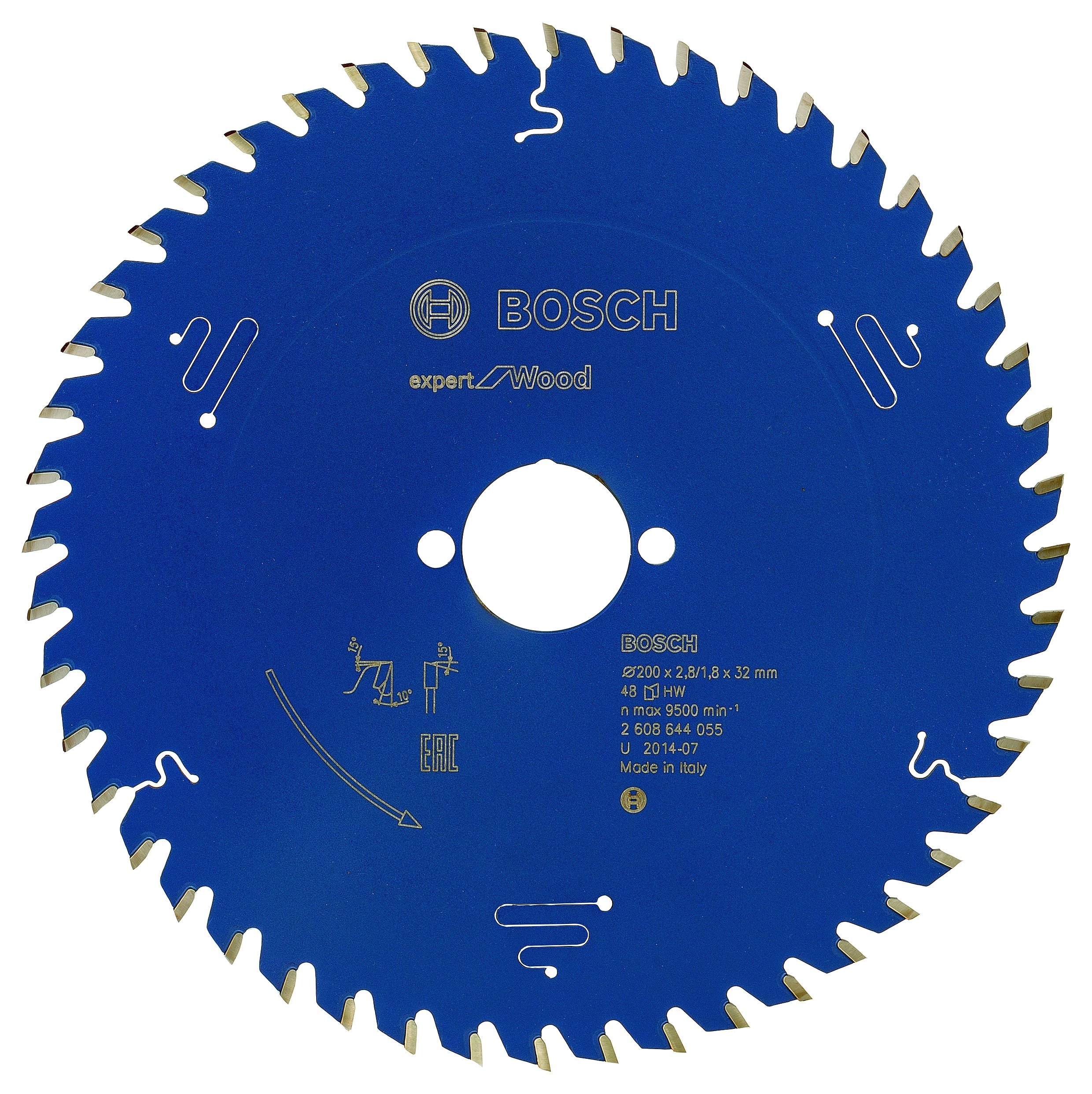 Bosch 2608644055 Circular Saw Blade, "Top Precision" Exwoh 200x32mm 48, 0 V, Blue