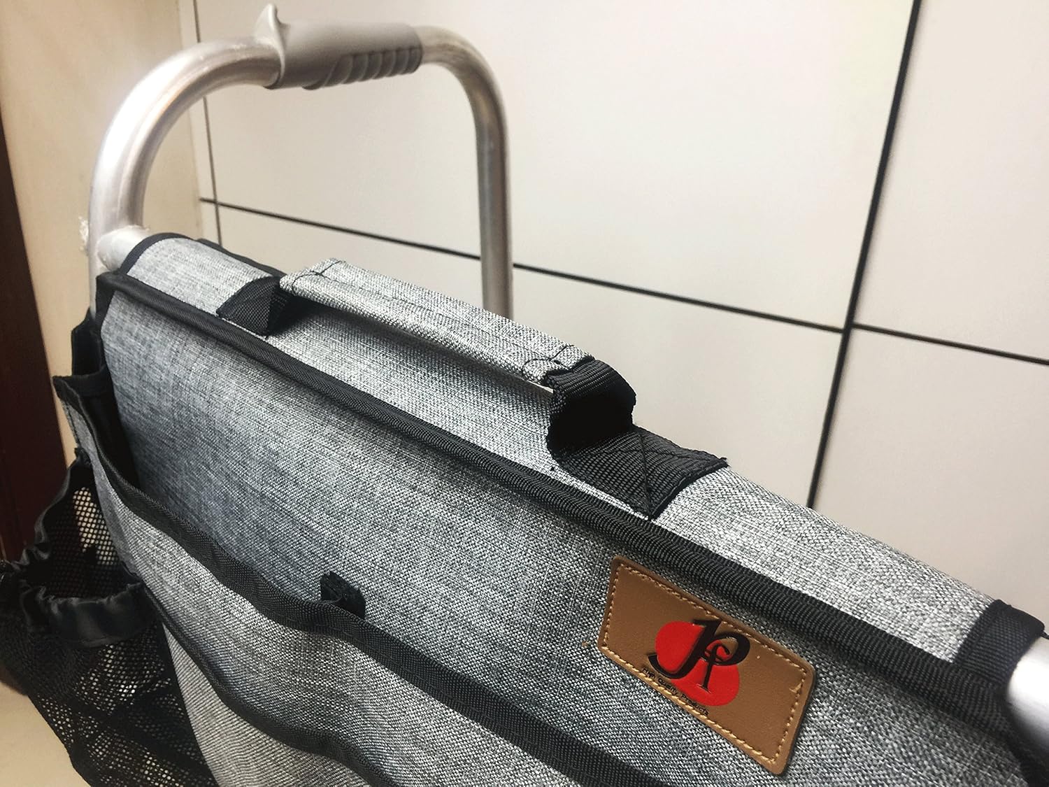 Premium Quality Walker Bag(Double-Sided) with Cup Holder for Walker by P&F | Deluxe Walker Accessories | Attachments Pouch for Rollator or Folding Walker (Gray): Health & Personal Care