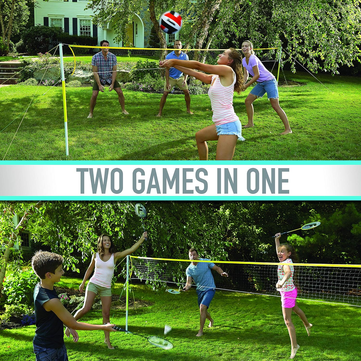 Franklin Sports Volleyball & Badminton Combo Set - Portable Backyard Volleyball & Badminton Net Set - Volleyball, Rackets & Birdie Included - Family, Model:50611 : Sports & Outdoors