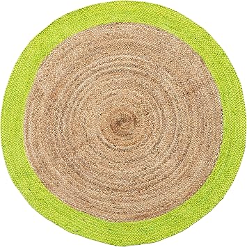 Amazon De Handgewebter Runder Jute Teppich 120 Cm Gross Luna Natur Grun Outdoor Teppiche Rund