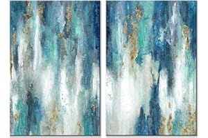 UTOP-ART Blue And Gold Wall Decor Set Abstract Canvas Wall Art Decor Colorful Oil Painting Artwork Picture For Bedroom Living Room Bathroom Decorations Aesthetic(36'' x 24'' x 2 Panels)