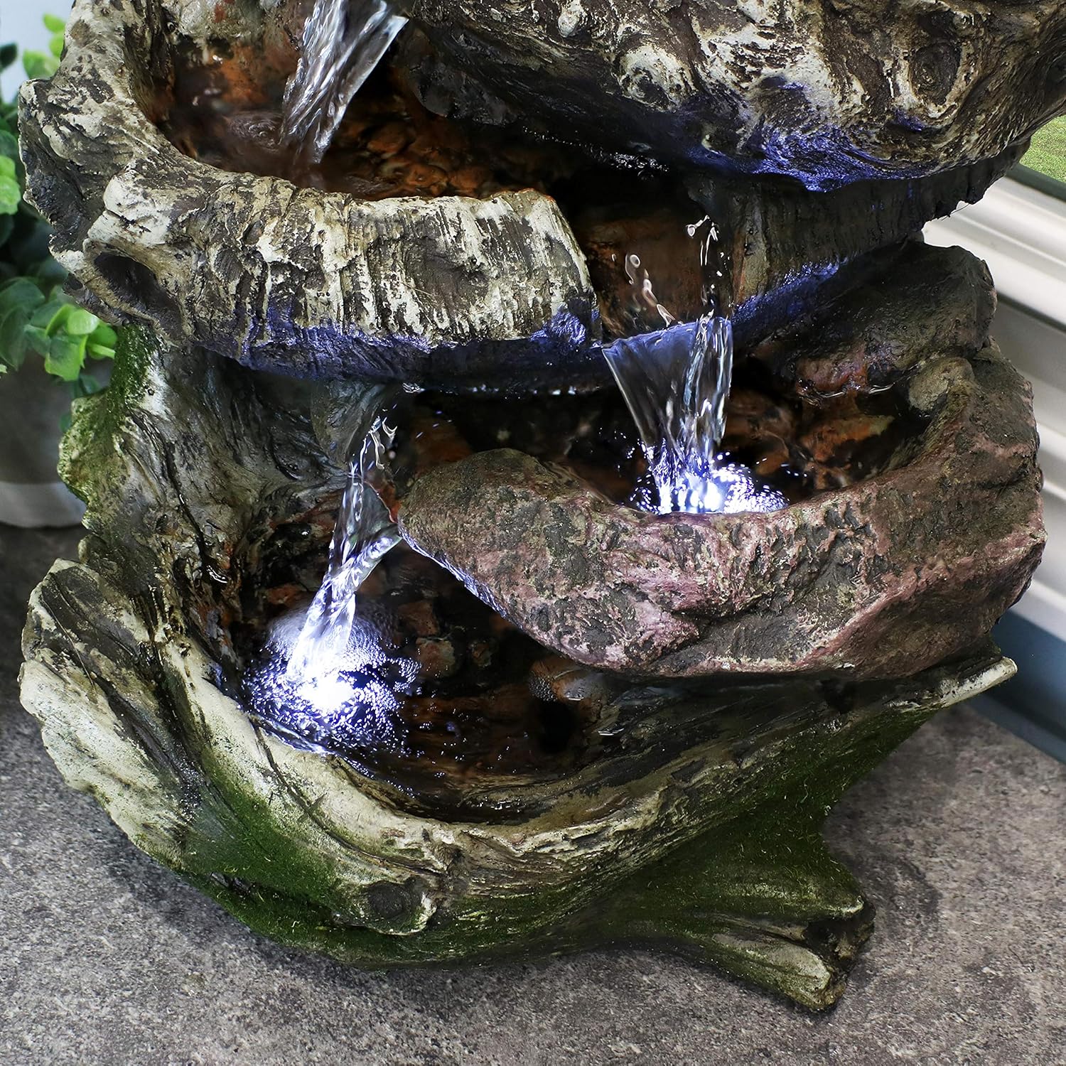 Sunnydaze Tabletop Fountain with LED Lights - 5-Step Rock Falls Indoor Waterfall Feature - Calming and Relaxing Water Sound - Small 14 Inch Desktop Size: Kitchen & Dining