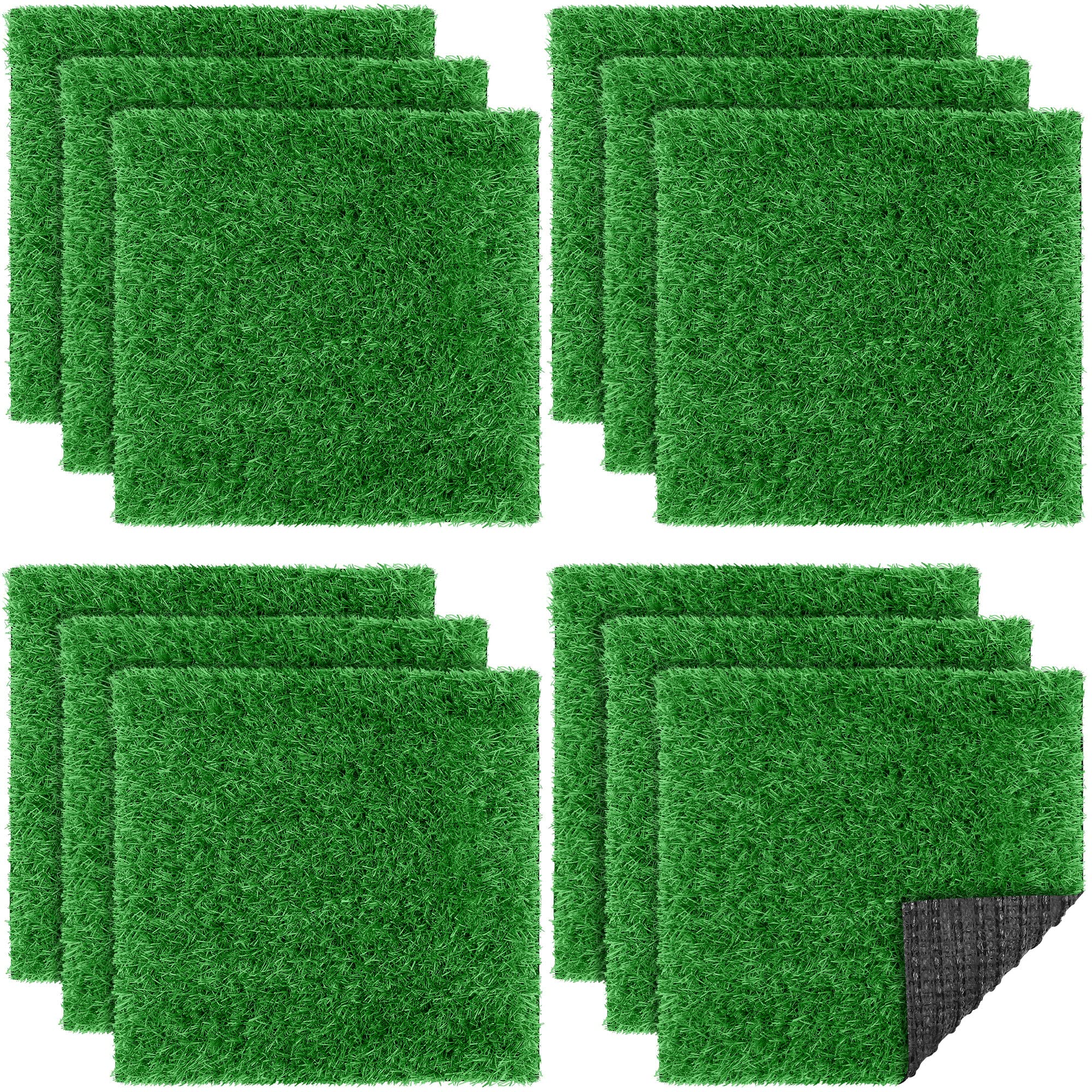 Photo 1 of TURSTIN 12 Pieces Artificial Grass Mat Square 12 x 12 Inch Fake Turf Patch Indoor Outdoor Garden Lawn Patio Balcony Synthetic Turf Mat Realistic Grass Rug for Crafts Miniature Garden DIY, Dark Green