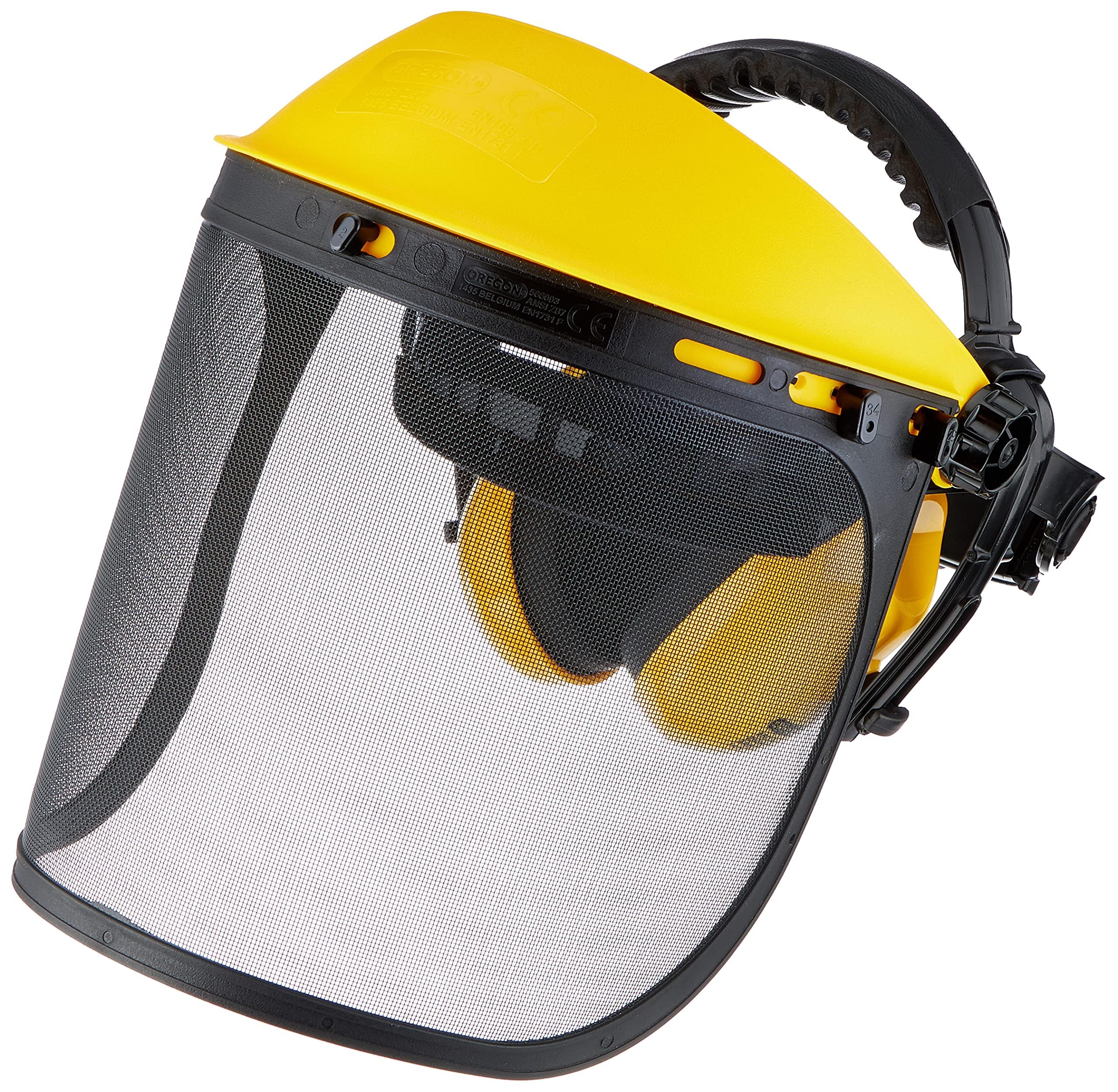 Oregon Browguard, Ear Protection & Steel Mesh Visor Combination PPE, Adjustable Safety Face Shield with Noise Cancelling Ear Muffs Attached to a Head Guard, for Forestry, Gardening, DIY, One Size