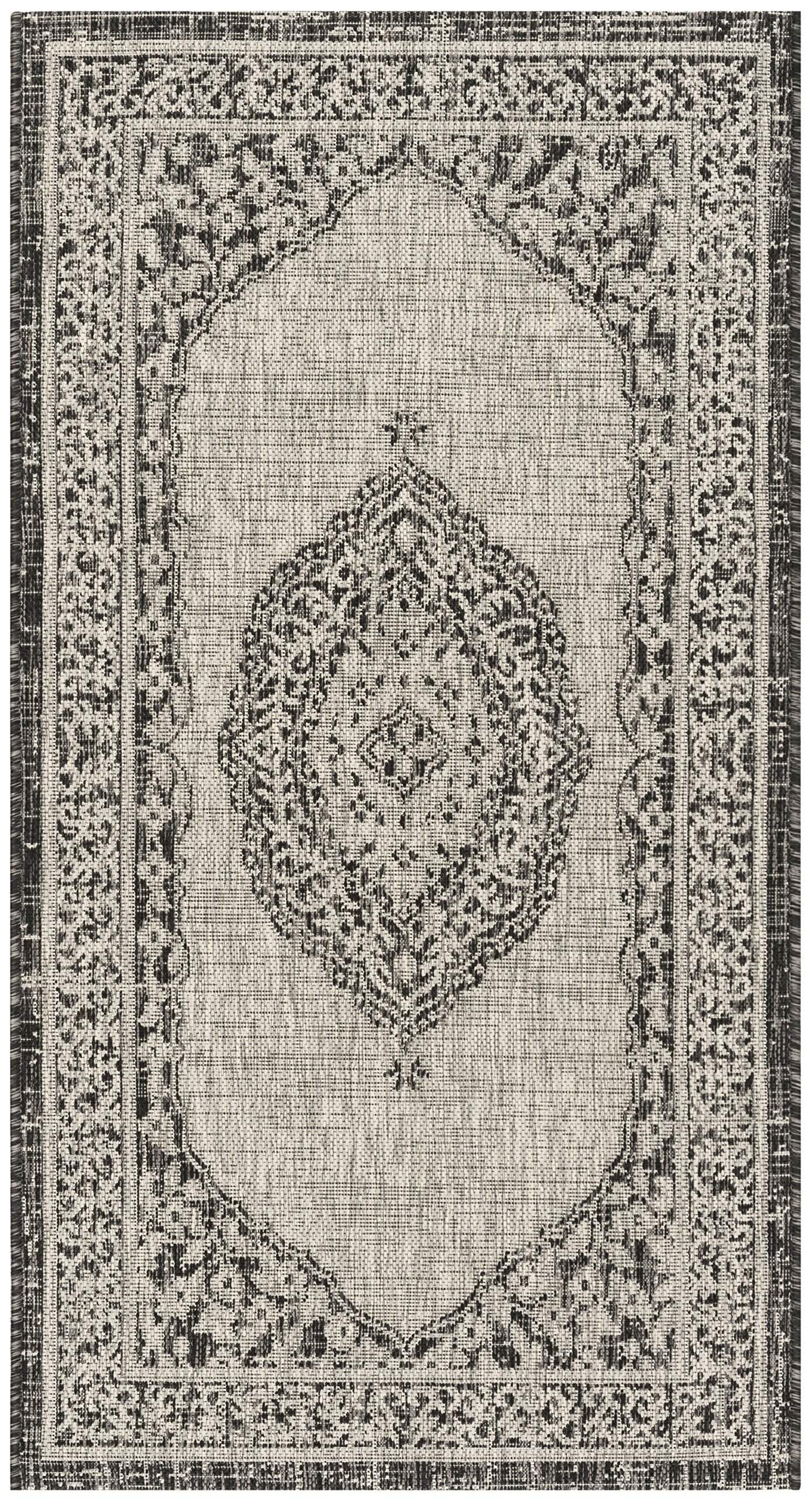 Safavieh Contemporary Indoor/Outdoor Woven Rectangle Area Rug, Courtyard Collection, CY8751, in Light Grey / Black, 79 X 152 cm for Garden, Patio or Any Outdoor Space