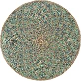 CLEENTABLE Round Beaded Placemat, Green &amp; Gold | Handmade glass beads, polyester backing, 13 in. round, charger plate mat, weddings, holidays, dinner parties, everyday use