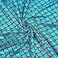 FINGERINSPIRE Mermaid Scales 39.4x59in Dark Cyan Hologram 2 Way Stretch Fish Scale Printed Spandex Fabric for Clothes Sewing, DIY Craft