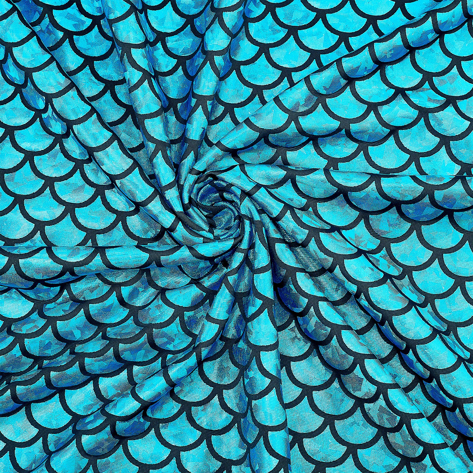 FINGERINSPIRE Mermaid Scales Fabric 100x150cm Dark Cyan Hologram 2 Way Stretch Fish Scale Fabric Sparkly Spandex Mermaid Printed for Clothes Sewing & DIY Craft