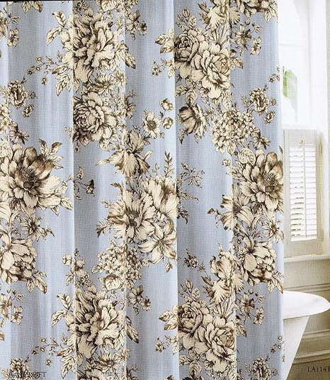 Laura Ashley Cotton Fabric Shower Curtain Bancroft Toile Blue