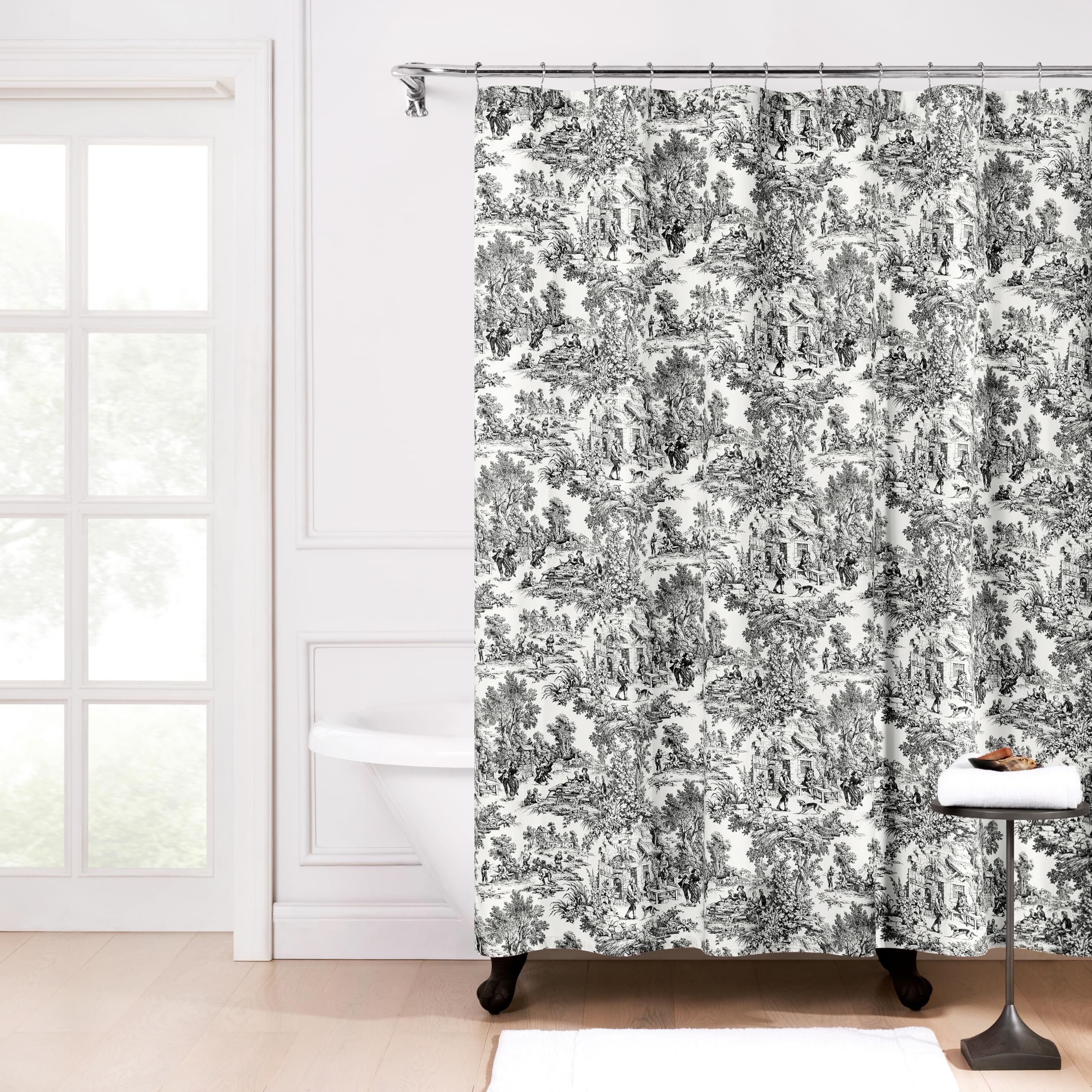 Victoria Park Toile Bathroom Shower Curtain, Black — image 1