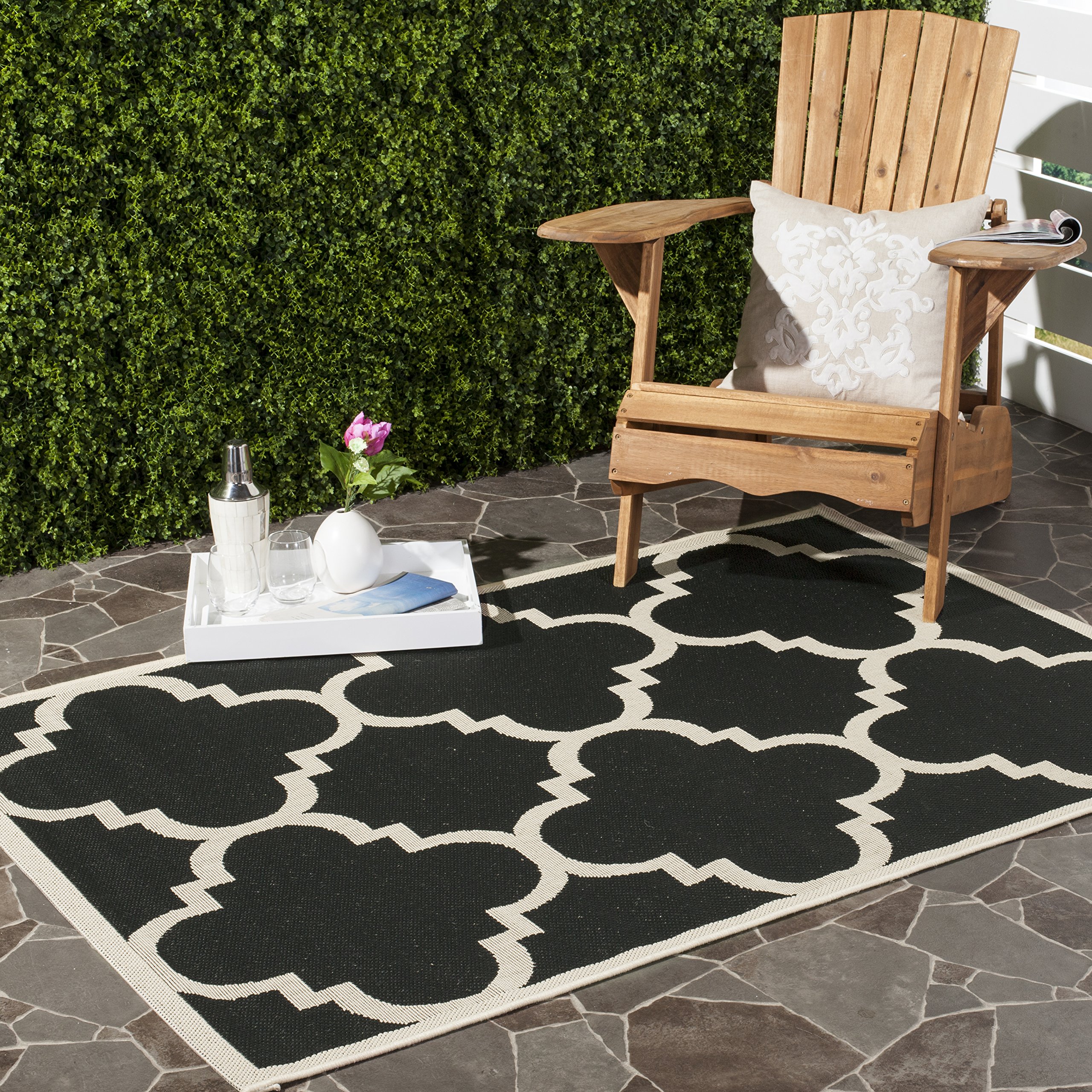 Safavieh Trellis Indoor/Outdoor Woven Rectangle Area Rug, Courtyard Collection, CY6243, in Black / Beige, 79 X 152 cm for Garden, Patio or Any Outdoor Space