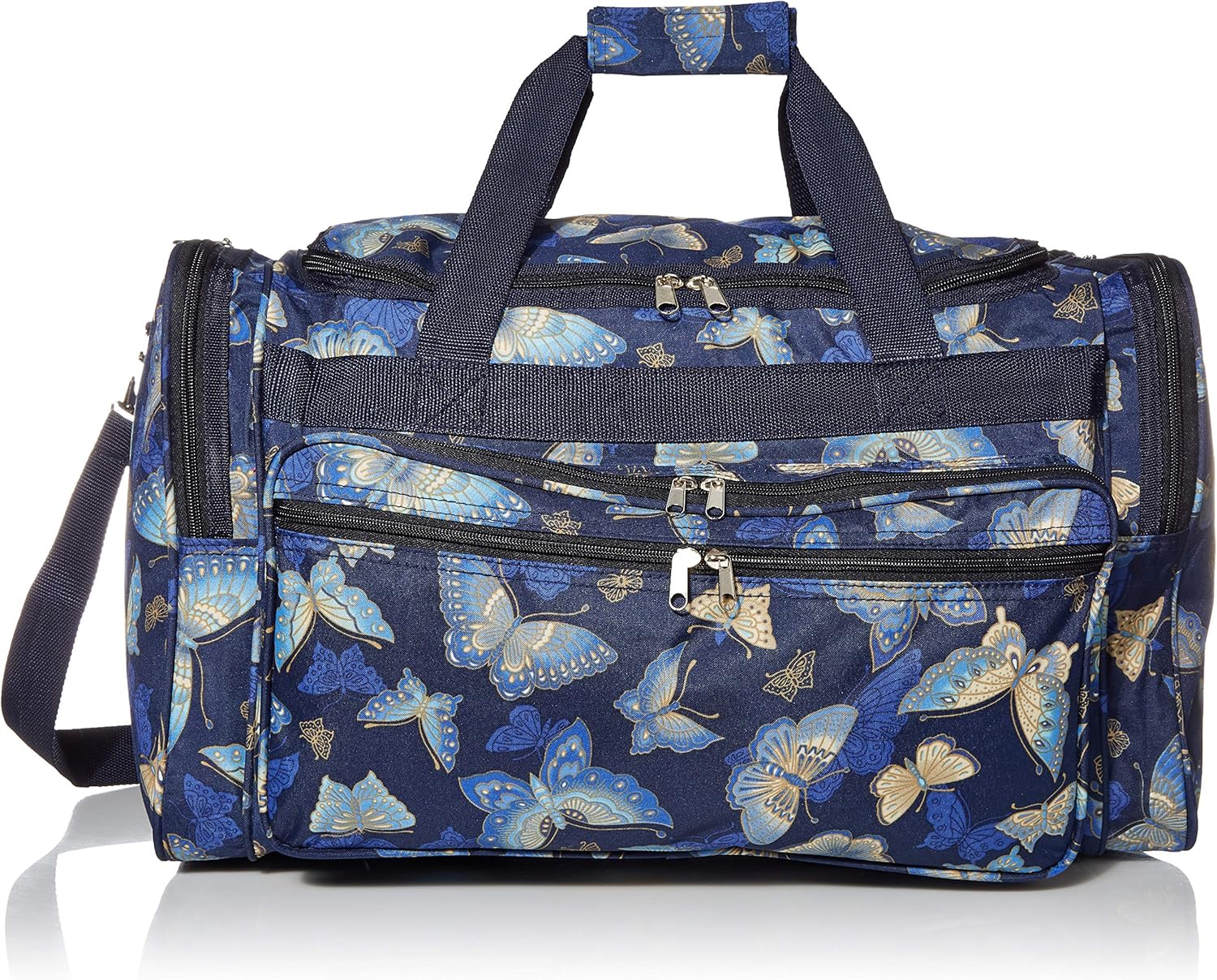 blue and gold duffle bag