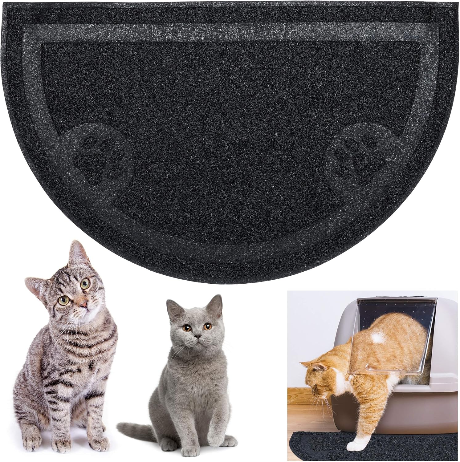 Relaxdays Cat Litter Mat, Hygienic PVC Tray, Dog Feeding Tray, Non-Slip & Waterproof, Dirt Catcher, 40 x 59 cm, Black