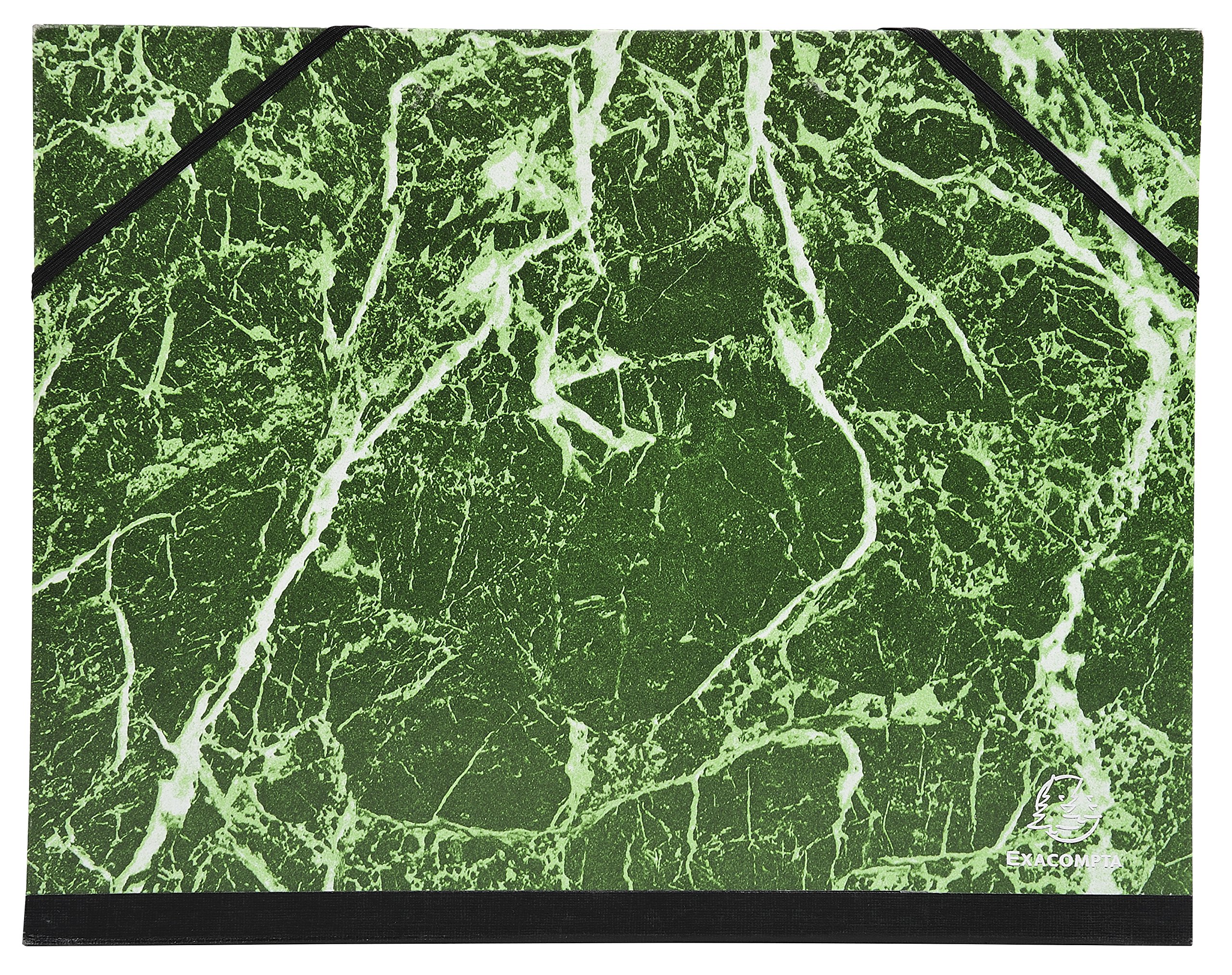 Exacompta - Ref 628E - Portfolio with Ribbon - B4 in Size, Elastic Strap Closure, White Interior - Suitable for Transporting Artwork & Documents - Marbled Green