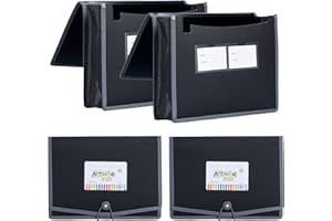 FANWU 4 Pack Plastic Expanding File Wallet Document Organizer with Elastic Cord & Button Closure, Letter Size, 3.5" Expansion, Poly A4 Expandable File Folder for School Office & Home Organization