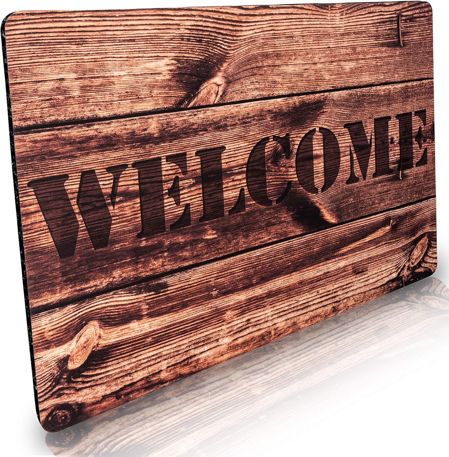 Doormat Welcome Wood Design Front Door Dirt Trapper Shoes Scraper Machine Washable, Brown, 70 x 50 cm