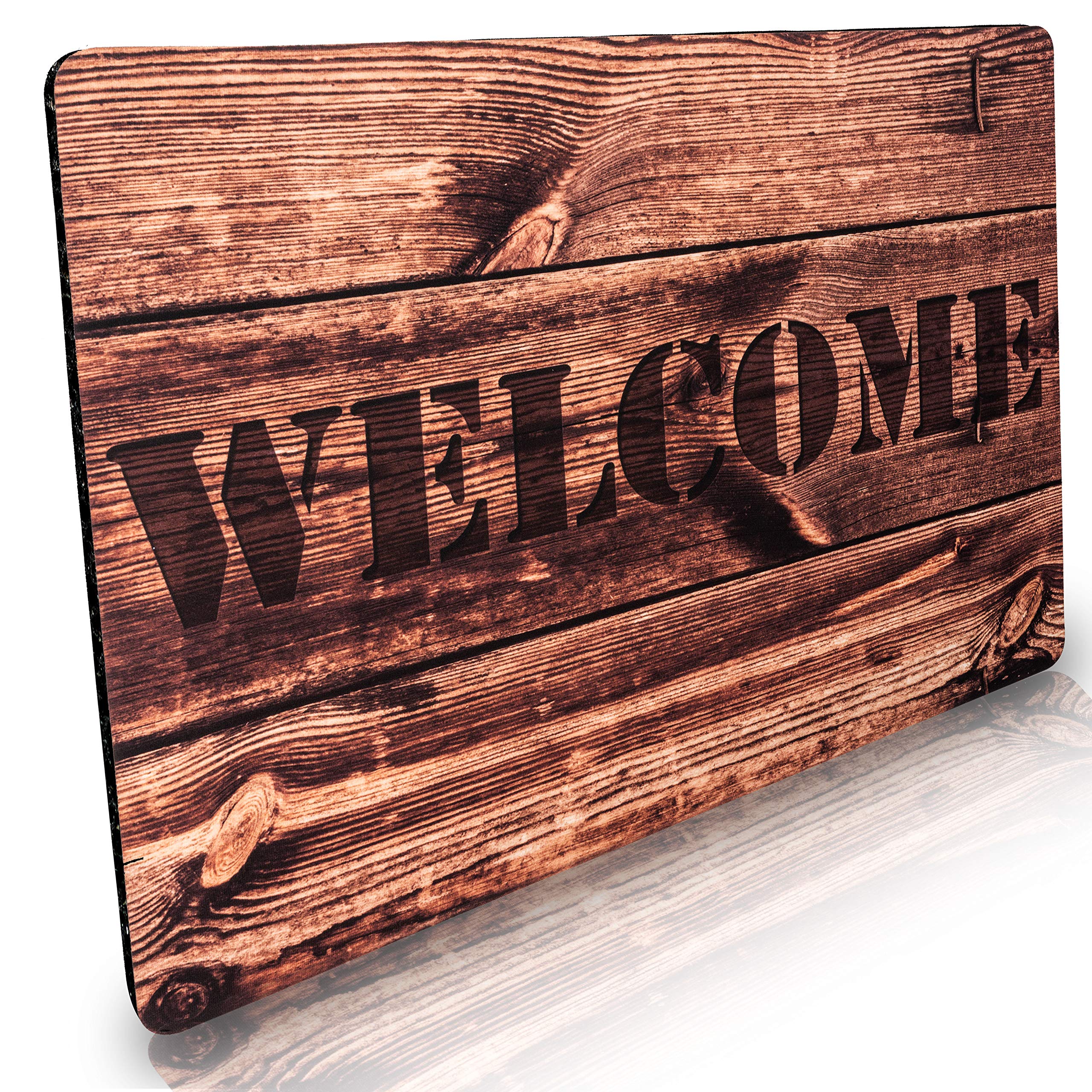 Doormat Welcome Wood Design Front Door Dirt Trapper Shoes Scraper Machine Washable