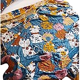 MEJU Kitty Cats Kids Child Muslin Blanket Throw Reversible Cover for Bed Sofa Couch, 100% Combed Cotton 4 Layer Soft Warm Quick Dry Throw Blanket Bed Coverlet Quilt Sheet Blue Twin 60 in x 80 in