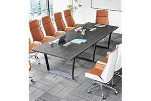 ahliss Sturdy Conference Table with Cable Management Grommets Modern Rectangle Office Meeting Table with Wood Tabletop and Metal Frame & Legs- Easy Assembly Boardroom Table (Grey, 10 Foot)