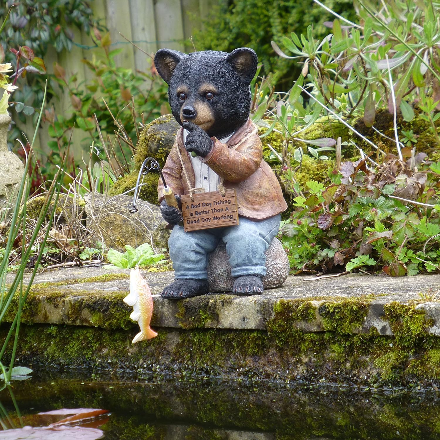 Bernie The Bear 30 cm Resin Garden Fishing / Pond Ornament