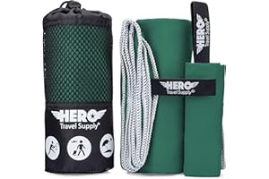 HERO TRAVEL SUPPLY Hero Microfiber Towel for Travel, Camping, Backpacking, Beach, Gym – 24” x 48” (Includes Bonus Washcloth)