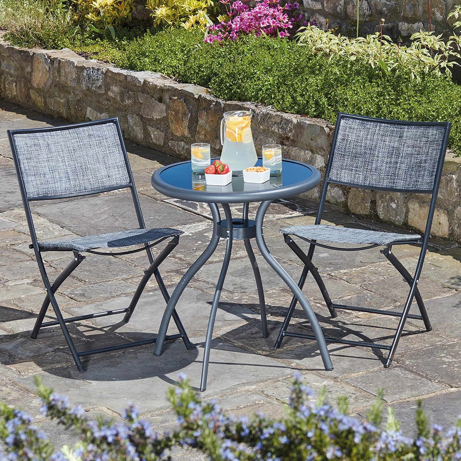 Garden Gear Bistro Set 4 Piece Patio Furniture Set 2 Folding Chairs Round Table Parasol Amazon Co Uk Garden Outdoors