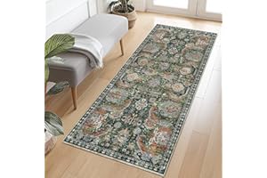 RUGSURE Washable Area Rugs - Perfect for Living Room, Bedroom, Kids Room, Nursery - Stain & Water Resistant Non-Slip, Pet & Child Friendly, Vintage Tribal Area Rugs (Green, 2'6'' x 8')