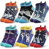 Welwoos Kids Boys Ankle Socks No Show Low Cut Funny Cute Cartoon Novelty Cotton Socks 6 Pairs