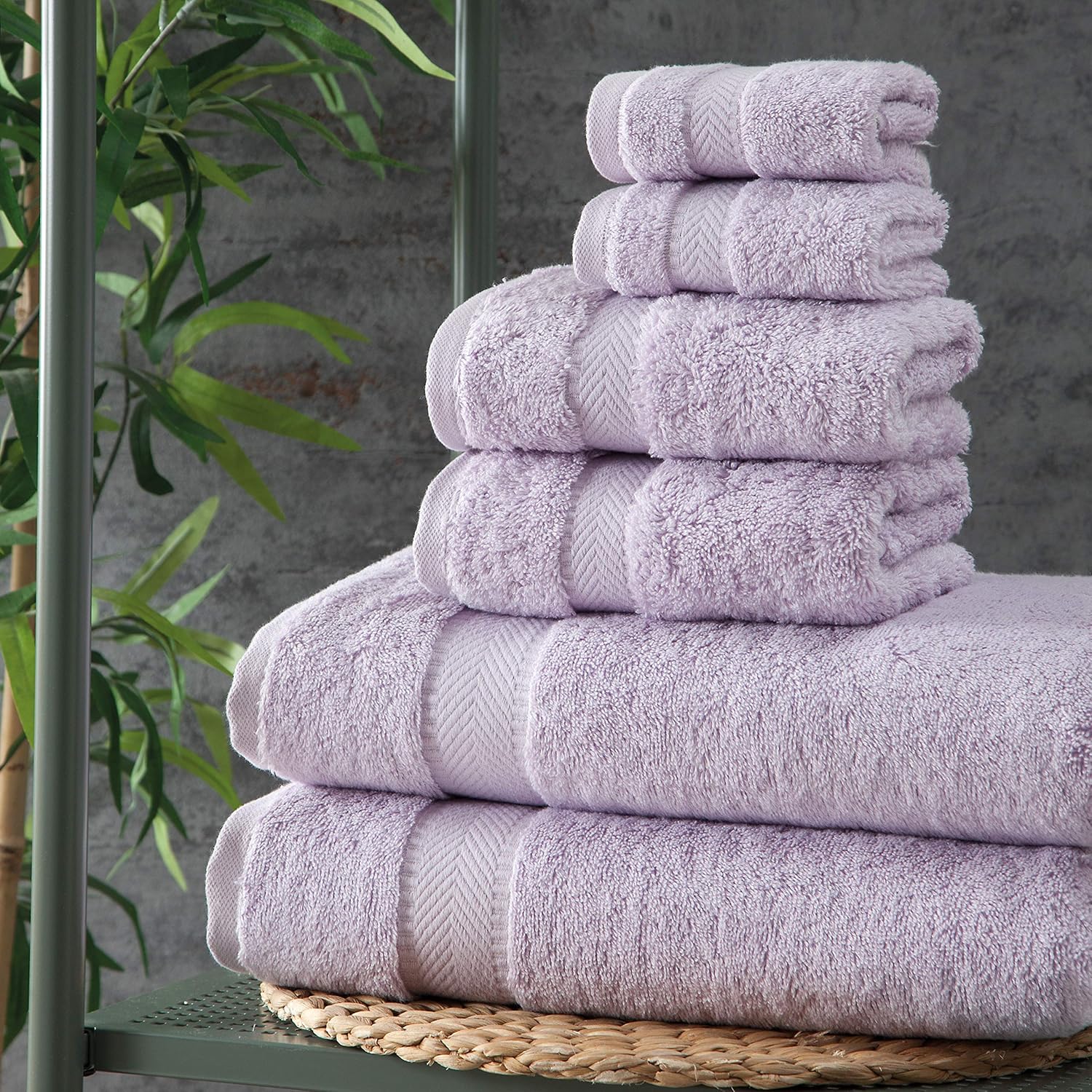 Textilom 100% Turkish Genuine Cotton 6 Piece Towel Set, Super Soft & Highly Absorbent & Quick Dry ( 2 Bath Towels, 2 Hand Towels, 2 Washcloths )- Lilac: Kitchen & Dining