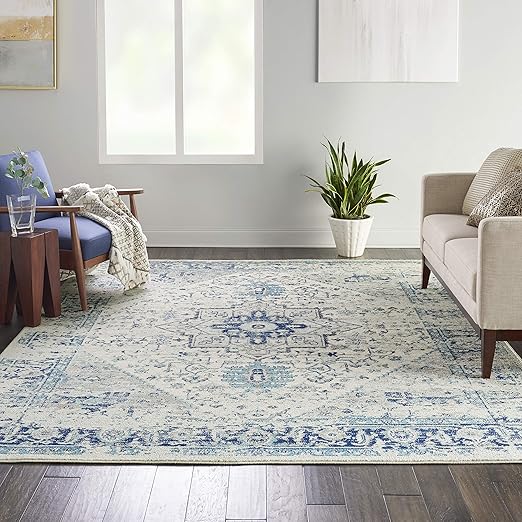 Amazon Com Nourison Tra06 Tranquil Persian Vintage Ivory Light Blue Area Rug 8 10 X 11 10 9 X 12 Furniture Decor