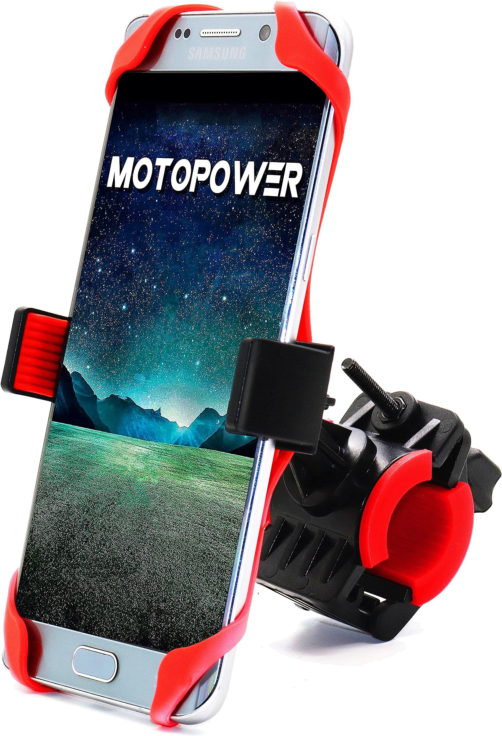 MOTOPOWER MP0616B Universal Bike Motorcycle Phone Mount Holder Mountain & Road Bicycle Motorcycle Handlebar Cradle Holder - Holds Phones Up To 3.7" Wide - RED